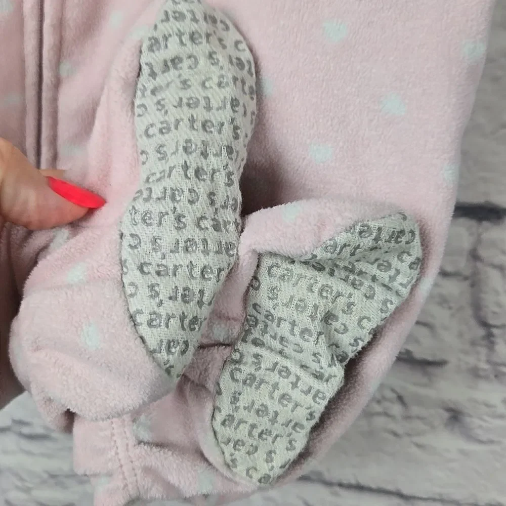 Carter's Princess Monkey Footed Pajamas 12M Pink Fleece Zip Sleeper Baby Girl